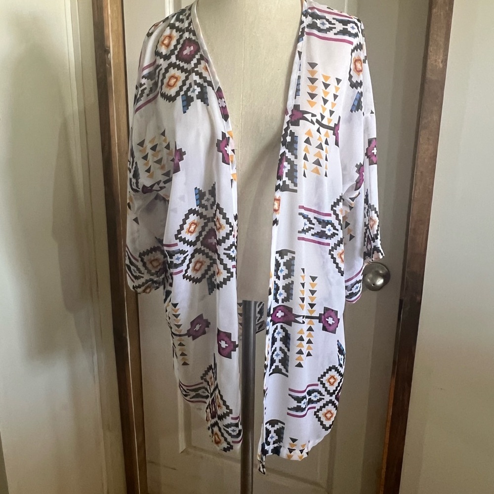 Tribal Print Open Front Cardigan